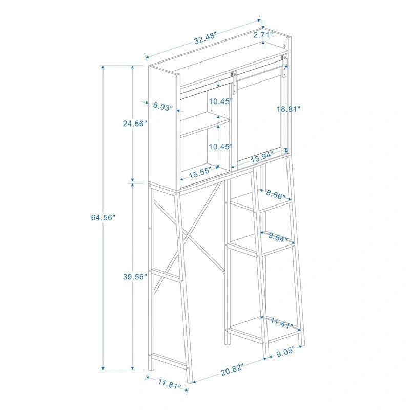 Grondin Mid-Cen tury Modern Style Over-the-Toilet Bathroom Storage Cabinet, Barn Door Wooden Bathroom Organizer Space Saver Rack