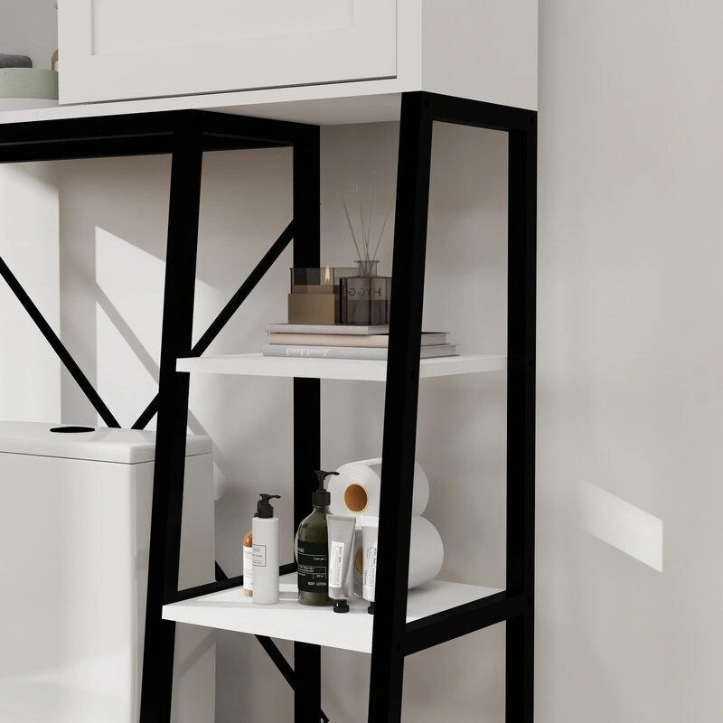 Grondin Mid-Cen tury Modern Style Over-the-Toilet Bathroom Storage Cabinet, Barn Door Wooden Bathroom Organizer Space Saver Rack