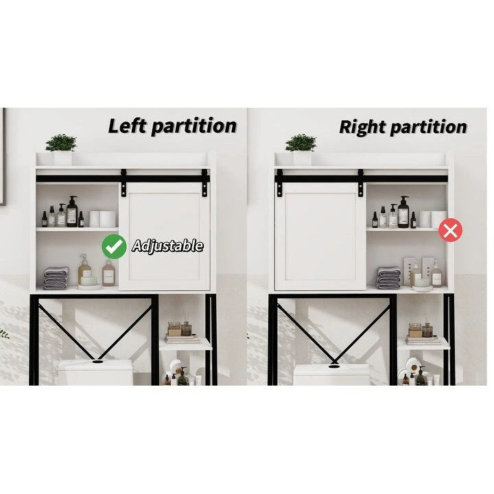 Grondin Mid-Cen tury Modern Style Over-the-Toilet Bathroom Storage Cabinet, Barn Door Wooden Bathroom Organizer Space Saver Rack