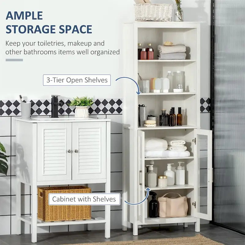 Tall Bathroom Storage Cabinet w/3 Tier Shelf,Freestanding Linen Tower