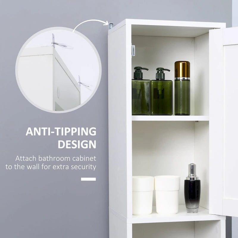 Tall Bathroom Storage Cabinet with Mirror,Wooden Freestanding Tower Cabinet with Adjustable Shelves