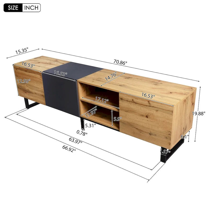 TV with 3 Cabinets& Open Shelves,Color-matching Media Console Table for TVs up to 80,Entertainment Center with Drop Down Door