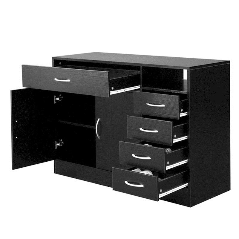 Double Doors and Five Drawers Bathroom Cabinet Black