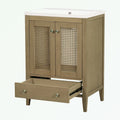 Bathroom Vanity with Ceramic Basin, Two Rattan Doors