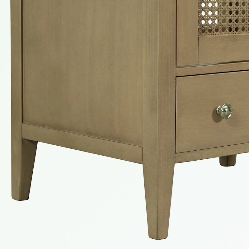 Bathroom Vanity with Ceramic Basin, Two Rattan Doors