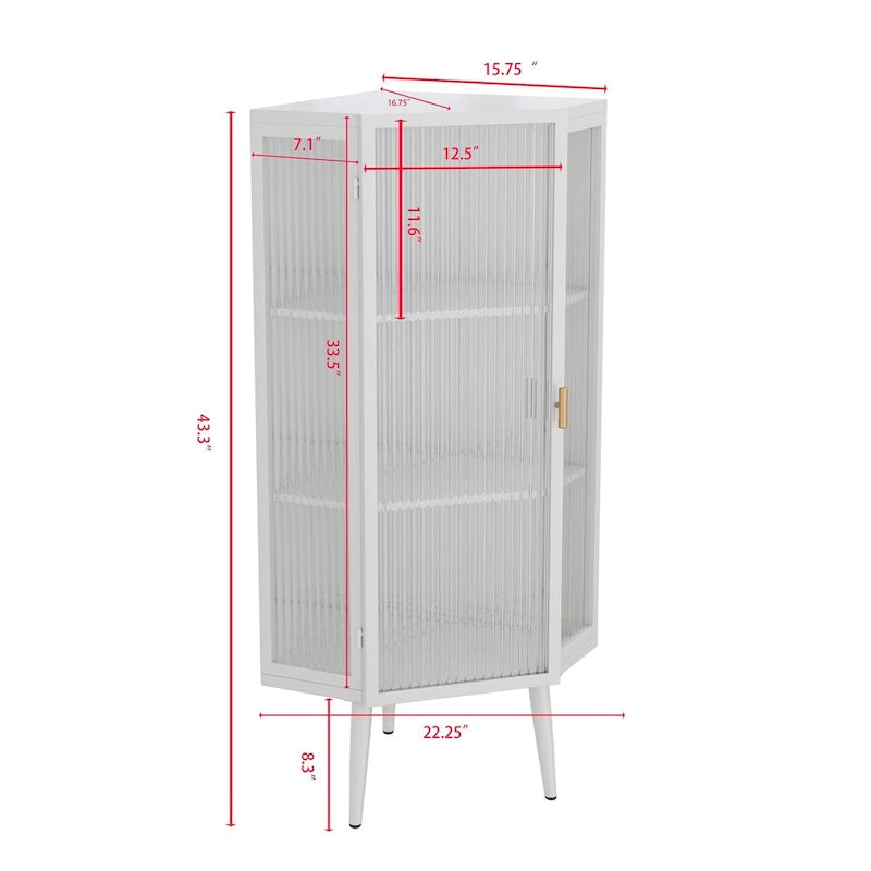 22.25 Floor Coner Cabinet,Three Tiers with Tempered Glass Doors and Storage Shelves for Bathroom, Living Room and Bedroom