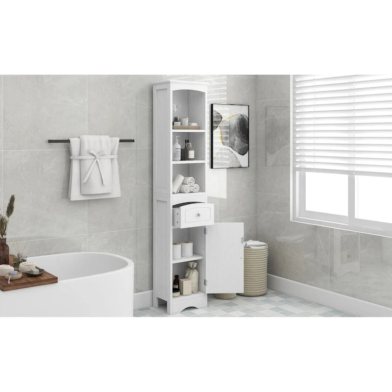 Tall Bathroom Cabinet, Freestanding Storage Cabinet with Drawer, MDF Board, Adjustable Shelf