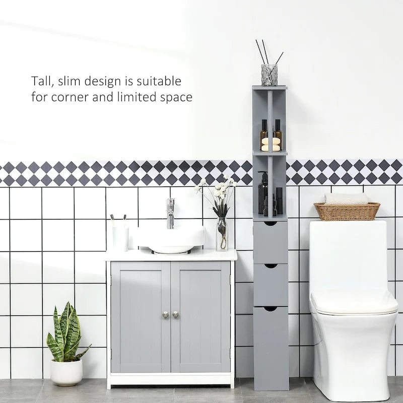 54 Tall Bathroom Storage Cabinet,Freestanding Linen Tower with 2-Tier Shelf and Drawers