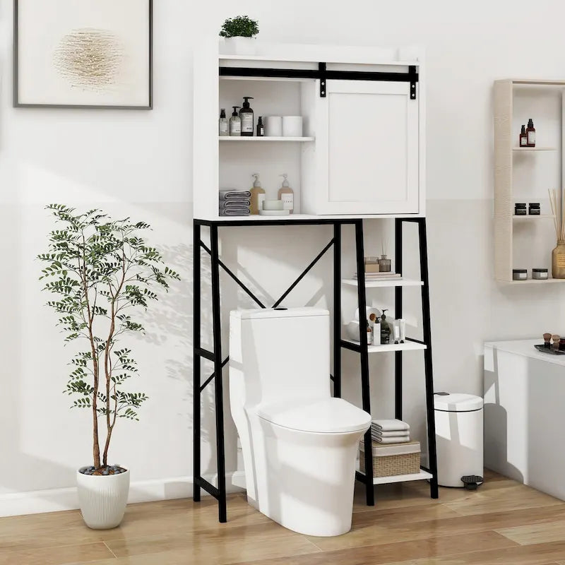 Over-The-Toilet Storage Cabinet with Sliding Barn Door and Adjustable Shelves