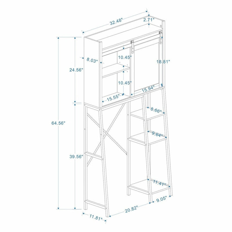 Over-The-Toilet Storage Cabinet with Sliding Barn Door and Adjustable Shelves