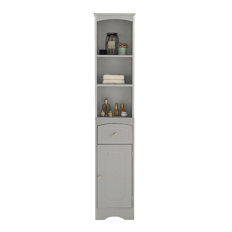 67 Tall Bathroom Storage Cabinet, Modern Narrow Display Cupboard Stand with Drawer and Adjustable Shelf