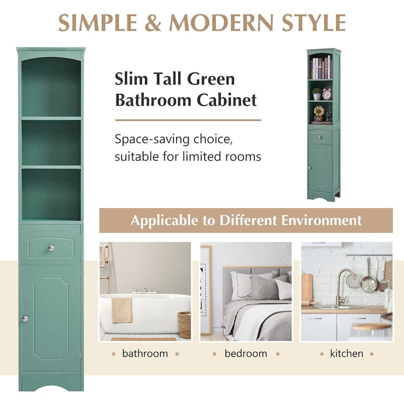 67 Tall Bathroom Storage Cabinet, Modern Narrow Display Cupboard Stand with Drawer and Adjustable Shelf