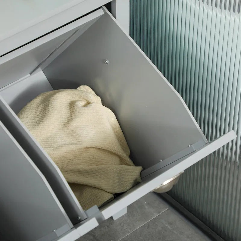 Bathroom Storage Organizer with Two-Compartment Tilt-Out Hamper