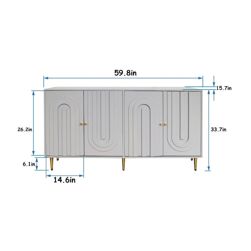 59.8W 4 Door Wooden Cabinet Sideboard Buffet - N/A