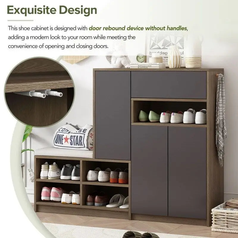 2-in-1 Multi-functional Shoe Rack with Adjustable Shelves,Shoe Storage Bench with Padded Seat