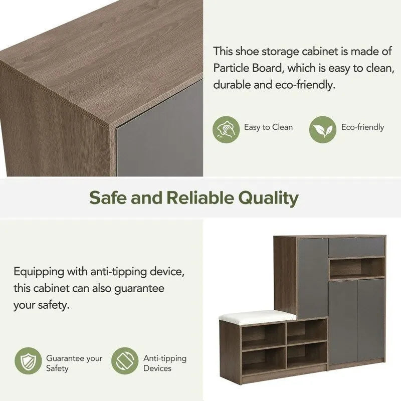 2-in-1 Multi-functional Shoe Rack with Adjustable Shelves,Shoe Storage Bench with Padded Seat