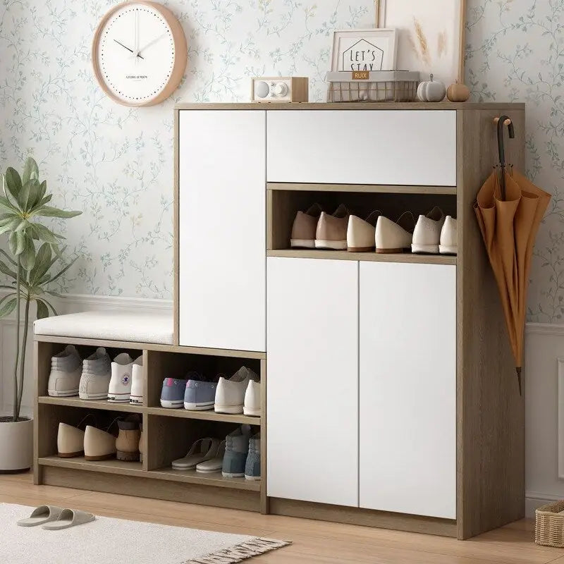 2-in-1 Multi-functional Shoe Rack with Adjustable Shelves,Shoe Storage Bench with Padded Seat