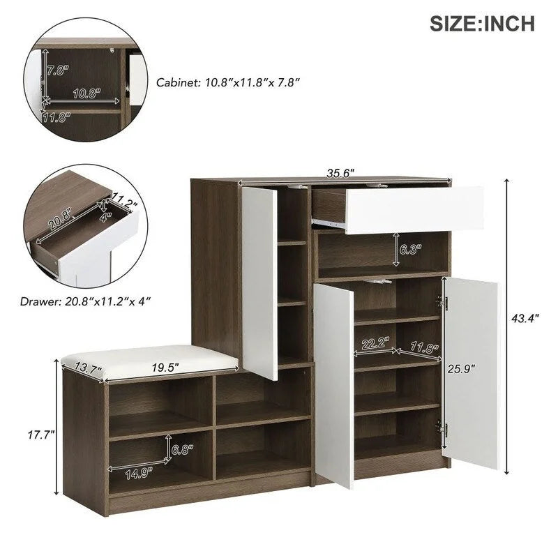 2-in-1 Multi-functional Shoe Rack with Adjustable Shelves,Shoe Storage Bench with Padded Seat