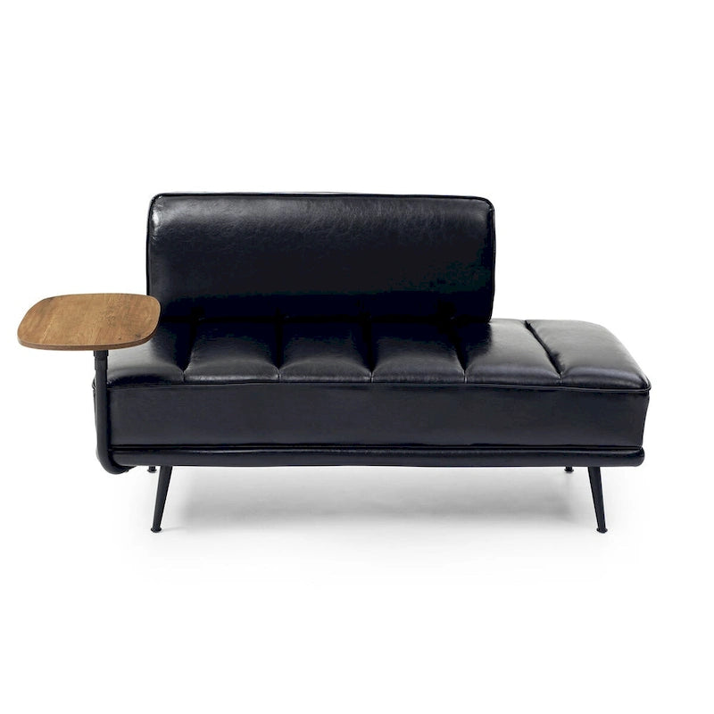 56.3Width End of Bed Bench,Faux Leather Upholstered With side table,360-degree Swivel tray couch,Entryway Ottoman,Metal Legs