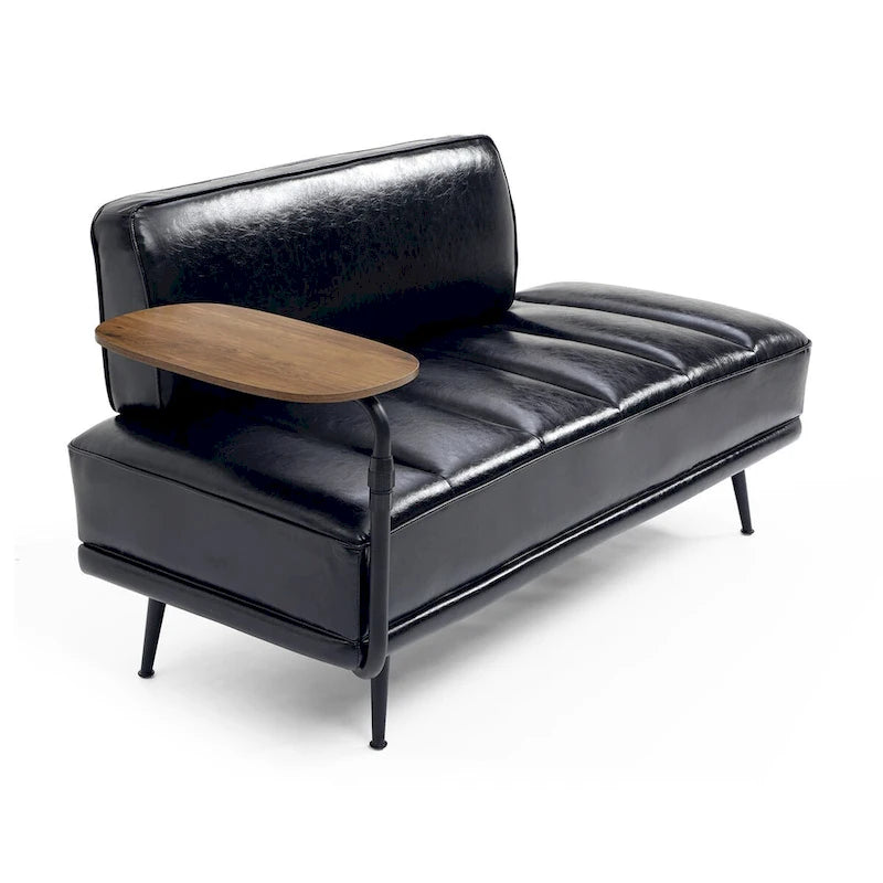 56.3Width End of Bed Bench,Faux Leather Upholstered With side table,360-degree Swivel tray couch,Entryway Ottoman,Metal Legs