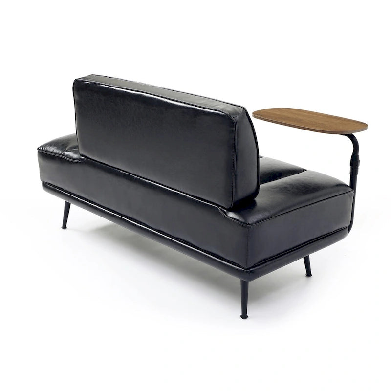 56.3Width End of Bed Bench,Faux Leather Upholstered With side table,360-degree Swivel tray couch,Entryway Ottoman,Metal Legs