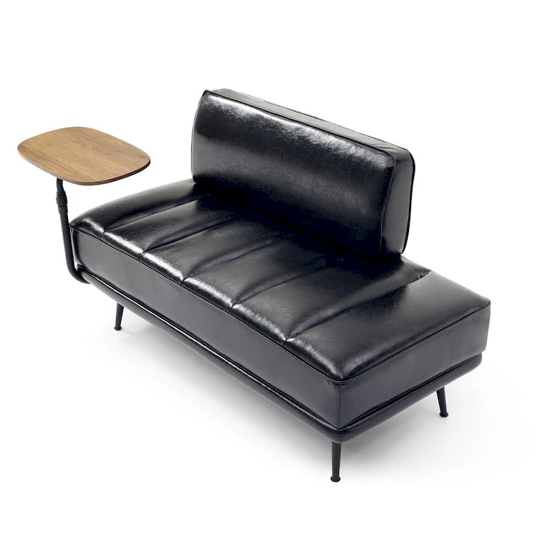 56.3Width End of Bed Bench,Faux Leather Upholstered With side table,360-degree Swivel tray couch,Entryway Ottoman,Metal Legs