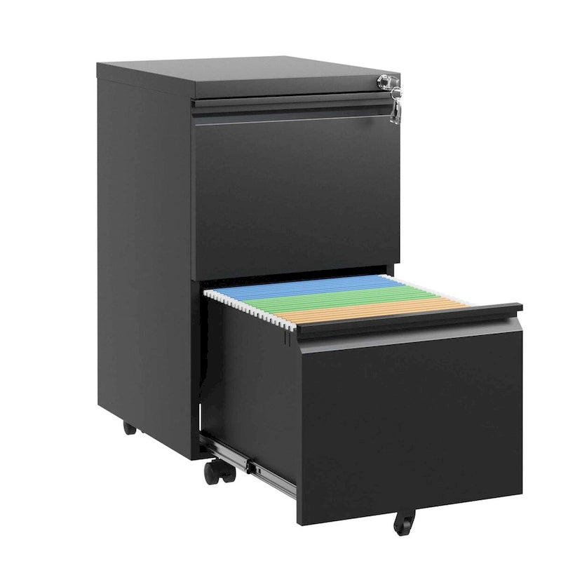 2 Drawer Metal Mobile File Cabinet,Rolling File Cabinet with Lock for Hanging Legal/Letter/A4 Size