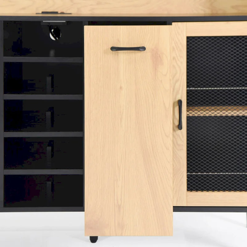 59 H Buffet Sideboard Cabinet with Storage Door & Power Outlet, Farmhouse Coffee Bar Cabinet with Wine Rack, Kitchen Pantry
