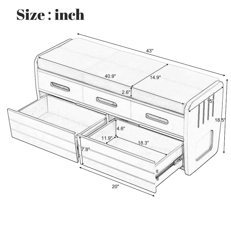 Rustic Storage Bench with 2 Drawers