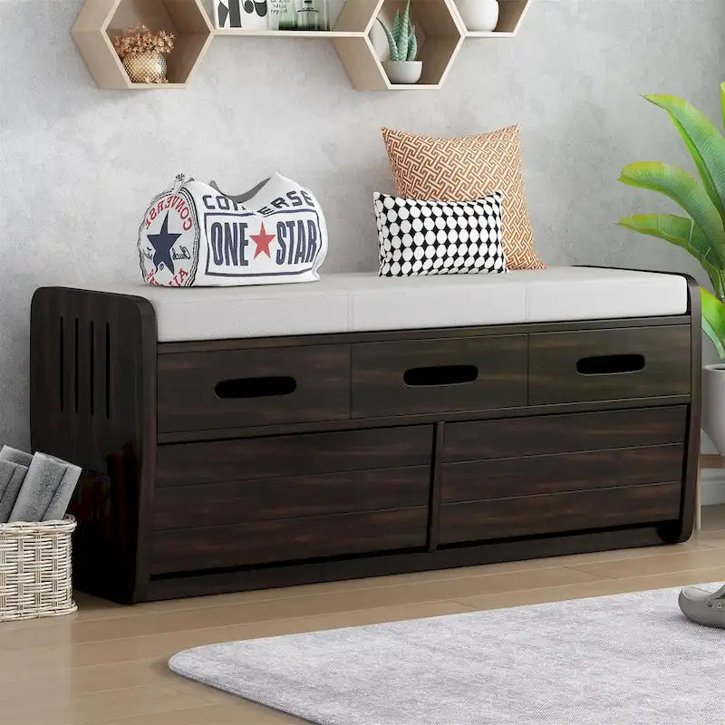 Rustic Storage Bench with 2 Drawers