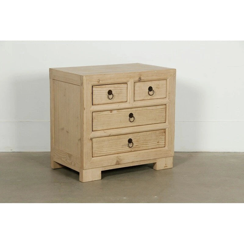 Capri Nightstand with 4 Drawers Weathered Natural Pine 28X18X27H