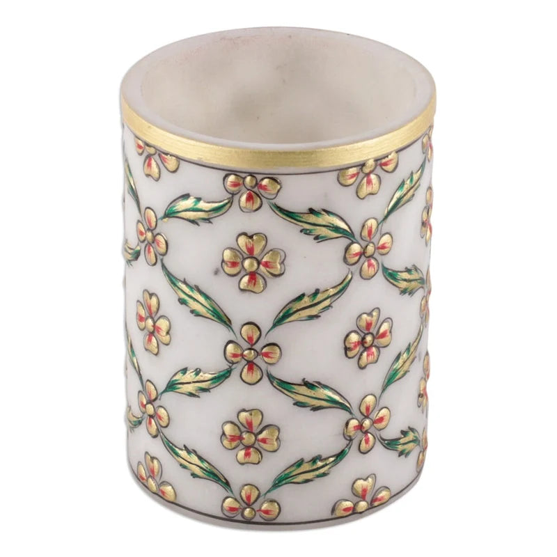 Novica Handmade Blooming Mesh Marble Pen Holder