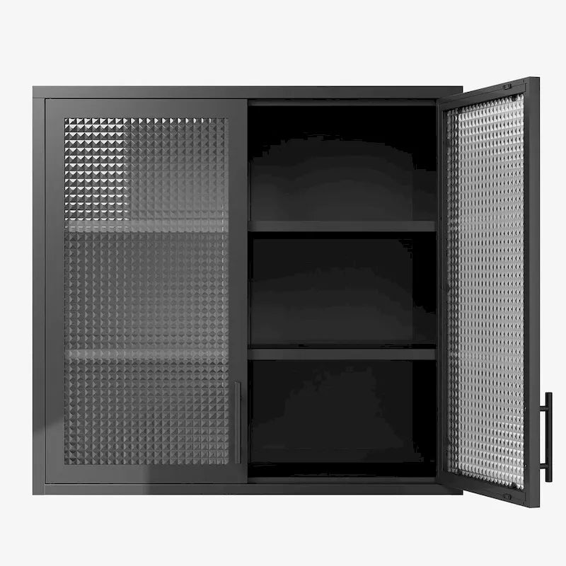 Wall Mounted Cabinet Table-Top Storage Cabinet with Hazy Glass Doors and 2 Adjustable Shelves for Living Room