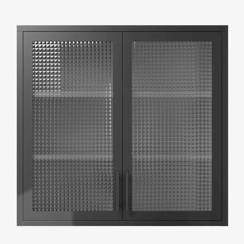 Wall Mounted Cabinet Table-Top Storage Cabinet with Hazy Glass Doors and 2 Adjustable Shelves for Living Room