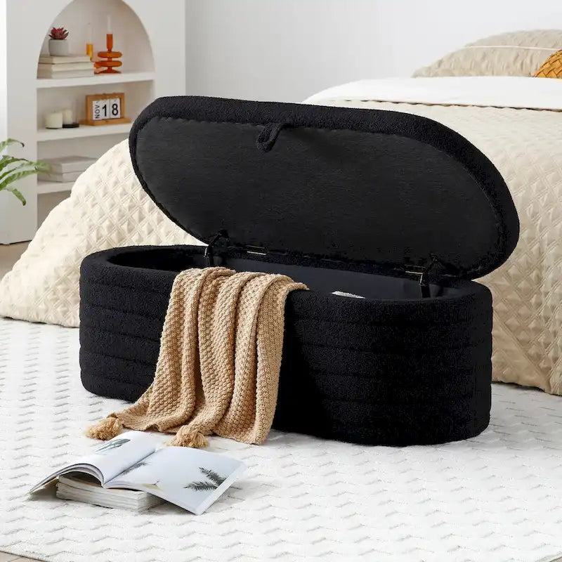 End of Bed Bench with Storage Upholstered Sherpa Large Bench Ottoman Shoe Stool Long Bench Window Sitting Toy Storage Bench