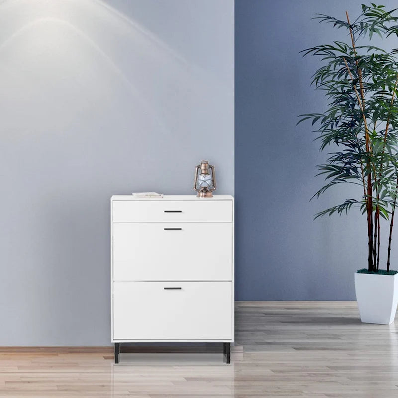 Shoe Cabinet, Freestanding Shoe Rack Storage Organizer with Drawers & Metal Legs, Shoe Storage Cabinet with 2 Flip Drawers