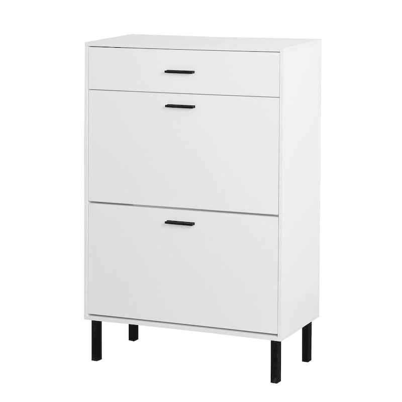 Shoe Cabinet, Freestanding Shoe Rack Storage Organizer with Drawers & Metal Legs, Shoe Storage Cabinet with 2 Flip Drawers