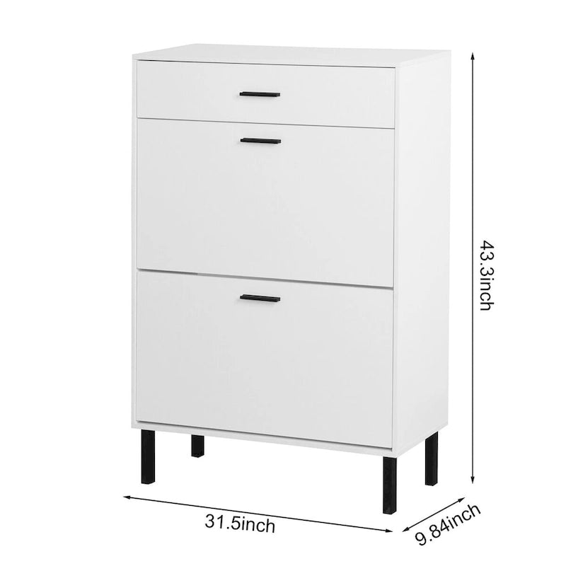 Shoe Cabinet, Freestanding Shoe Rack Storage Organizer with Drawers & Metal Legs, Shoe Storage Cabinet with 2 Flip Drawers