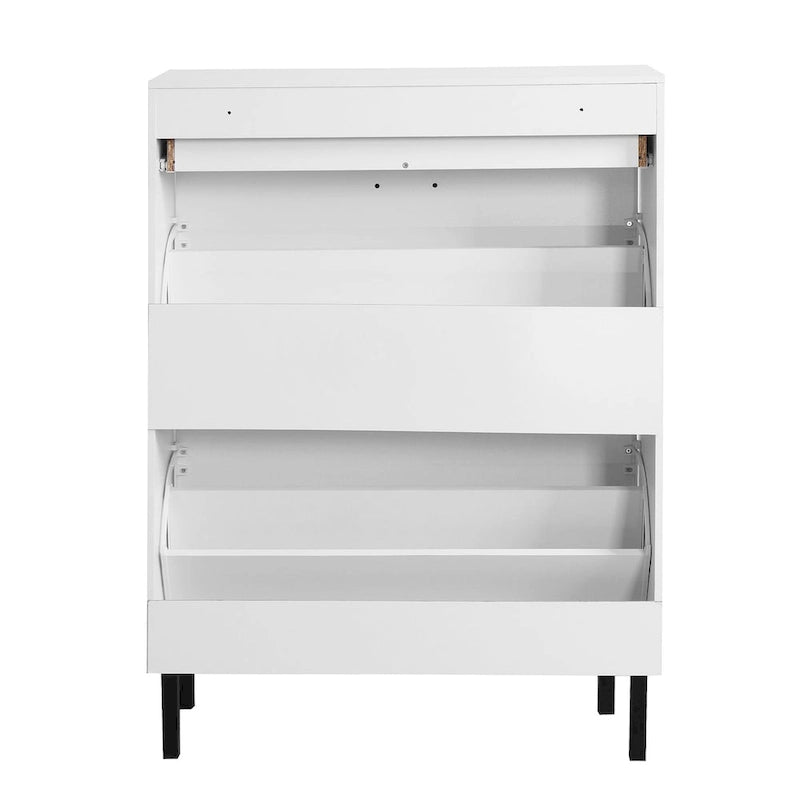 Shoe Cabinet, Freestanding Shoe Rack Storage Organizer with Drawers & Metal Legs, Shoe Storage Cabinet with 2 Flip Drawers