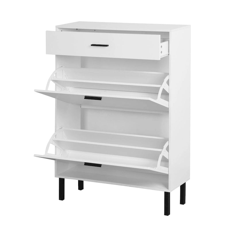 Shoe Cabinet, Freestanding Shoe Rack Storage Organizer with Drawers & Metal Legs, Shoe Storage Cabinet with 2 Flip Drawers