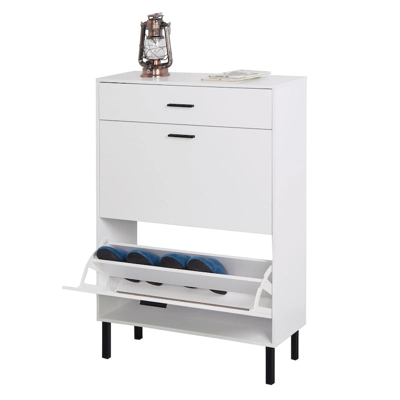 Shoe Cabinet, Freestanding Shoe Rack Storage Organizer with Drawers & Metal Legs, Shoe Storage Cabinet with 2 Flip Drawers