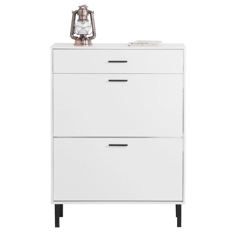 Shoe Cabinet, Freestanding Shoe Rack Storage Organizer with Drawers & Metal Legs, Shoe Storage Cabinet with 2 Flip Drawers