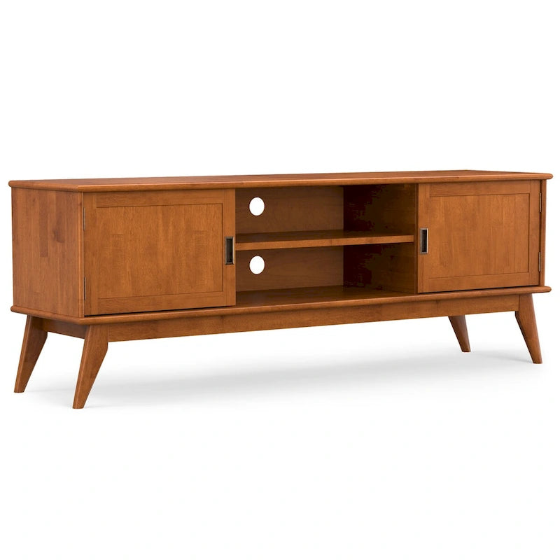 SOLID HARDWOOD 72 inch Wide Modern TV Media Stand in Teak Brown For TVs up to 80 inches