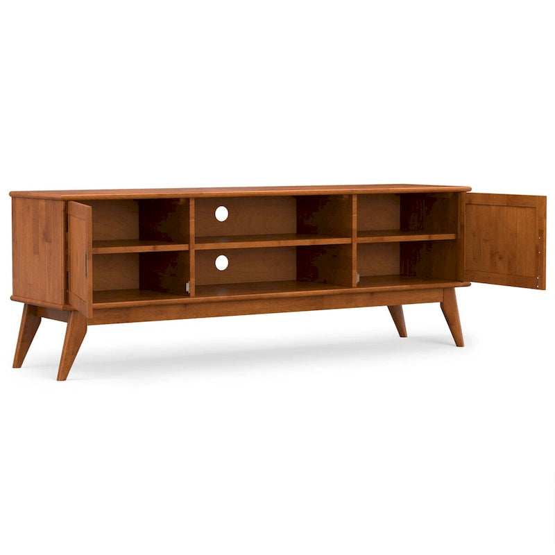 SOLID HARDWOOD 72 inch Wide Modern TV Media Stand in Teak Brown For TVs up to 80 inches