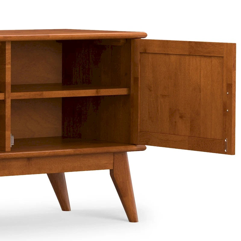 SOLID HARDWOOD 72 inch Wide Modern TV Media Stand in Teak Brown For TVs up to 80 inches