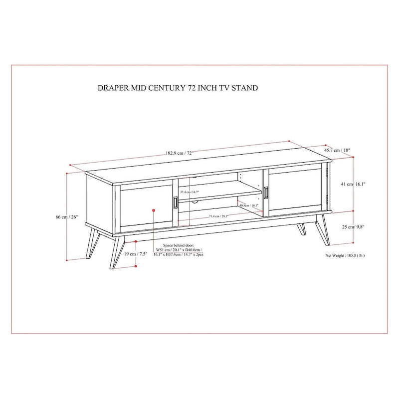 SOLID HARDWOOD 72 inch Wide Modern TV Media Stand in Teak Brown For TVs up to 80 inches