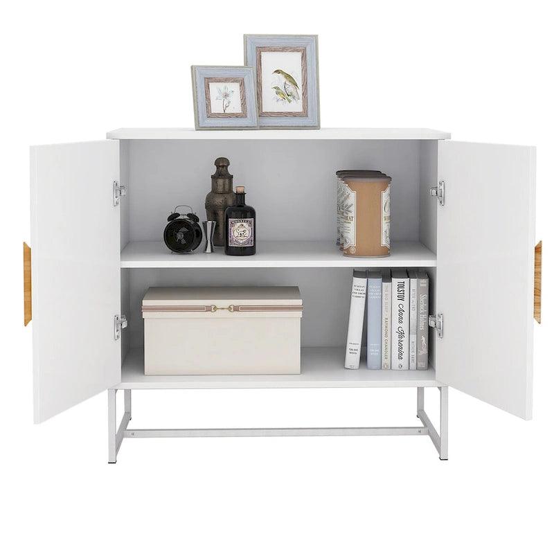 White Square Shape Handle 2 Doors Sideboard