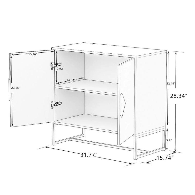 White Square Shape Handle 2 Doors Sideboard