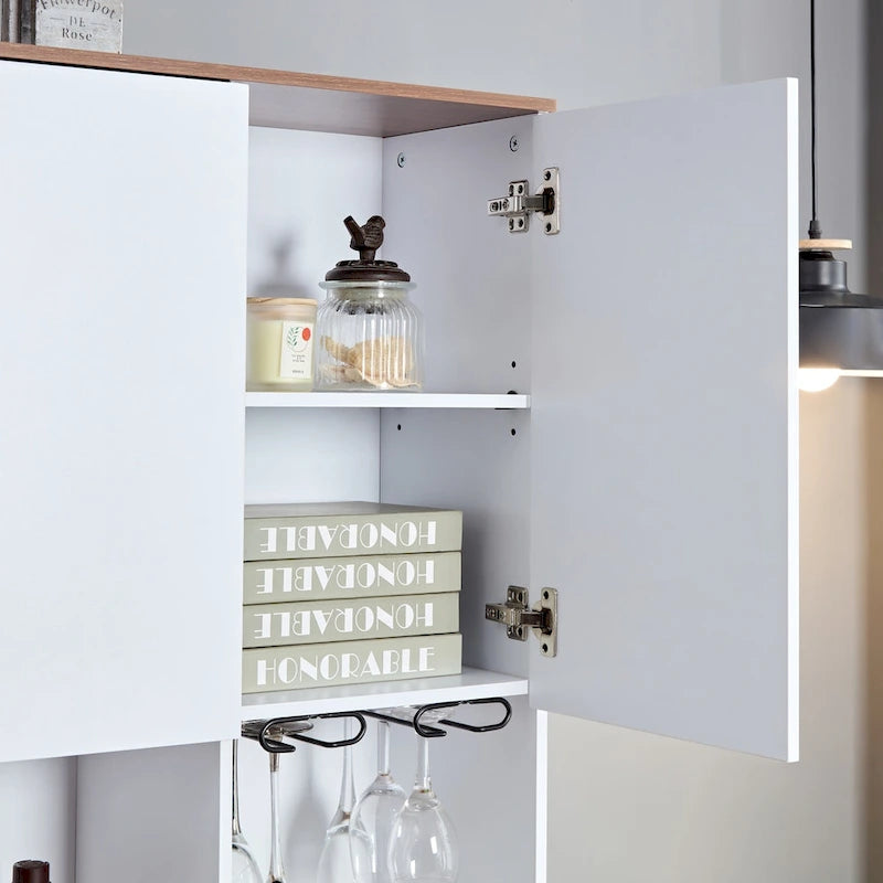 60.9 Farmhouse Coffee Bar Wine Cabinet with Charging Station