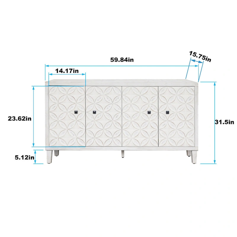 4 Door Wooden Cabinet Sideboard for Living Room